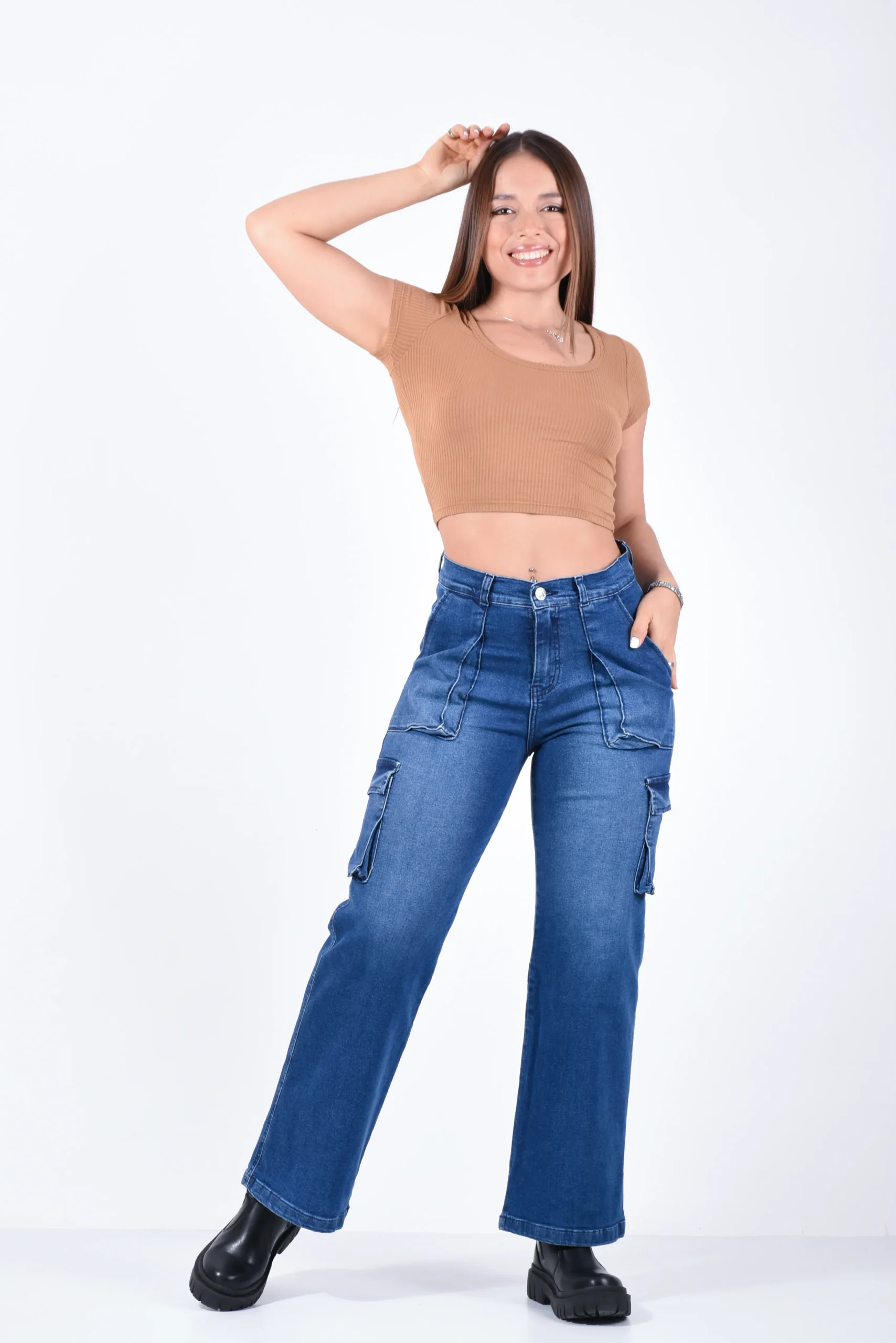 ART. JHENY | WIDE LEG CARGO AZUL ELASTIZADO