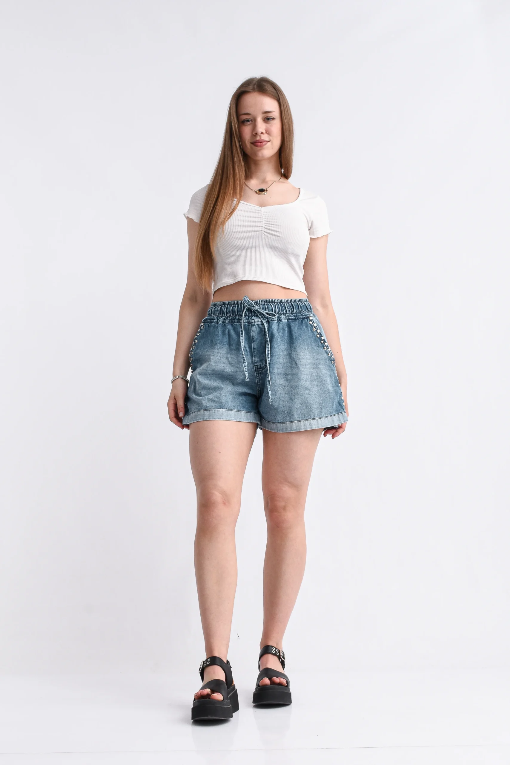 ART. CARLA | SHORT CAMISERO CINTURA ELASTICA CON TACHAS