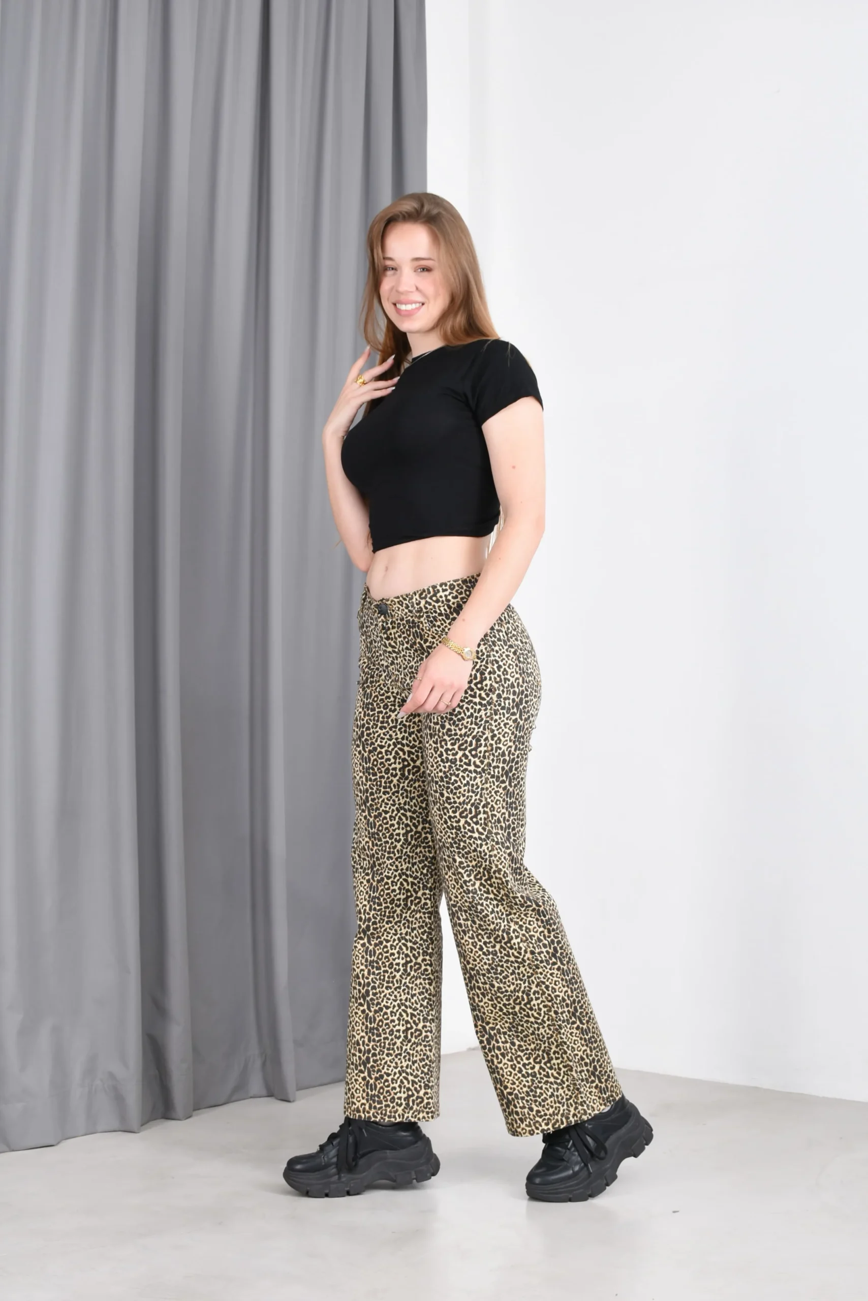 Jean Wide Leg Tiro Alto Yahaira Animal Print Talles 40 al 46 Rumaju Jeans