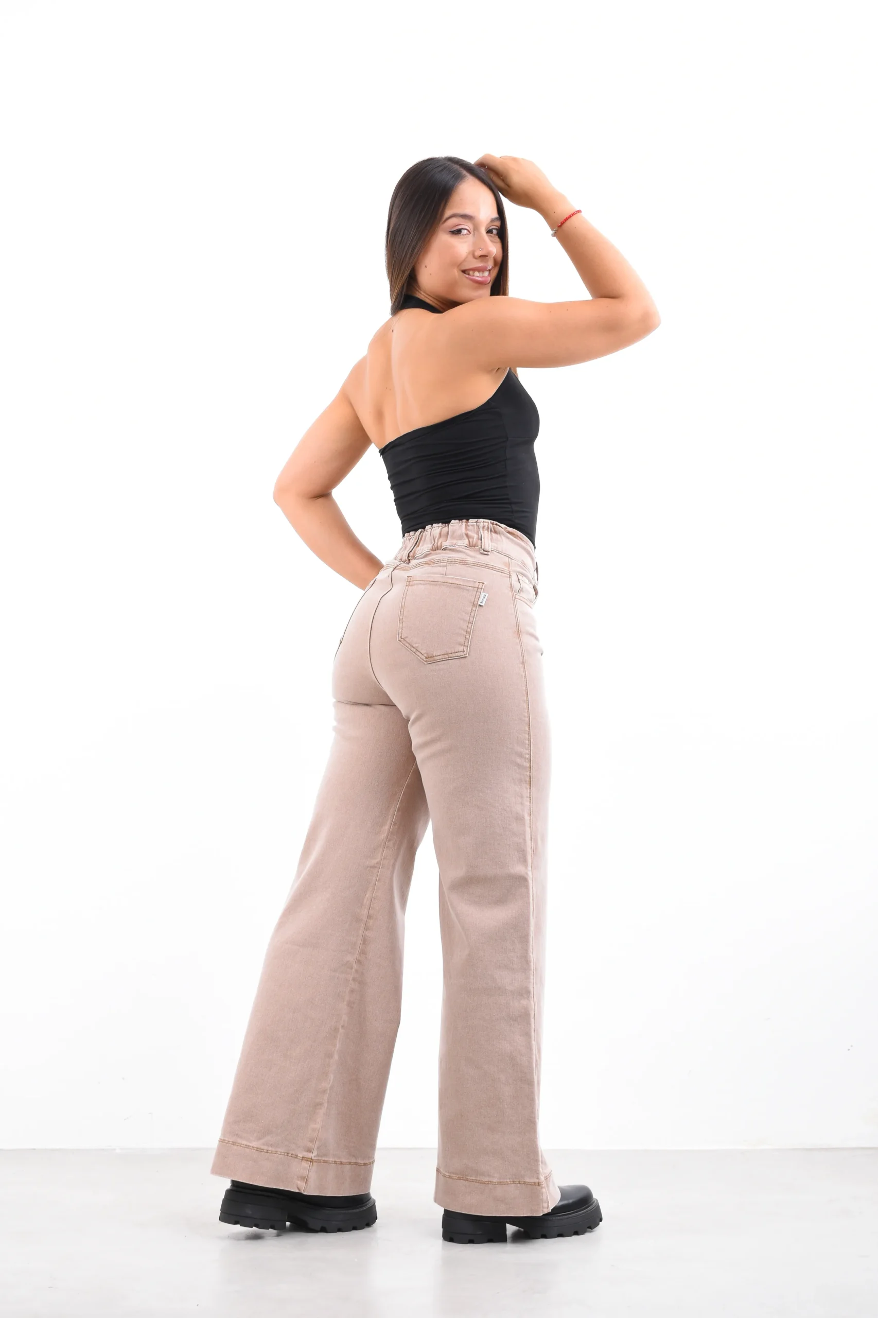 Calce trasero Jean Wide Leg suiza beigeVintage con bolsillos