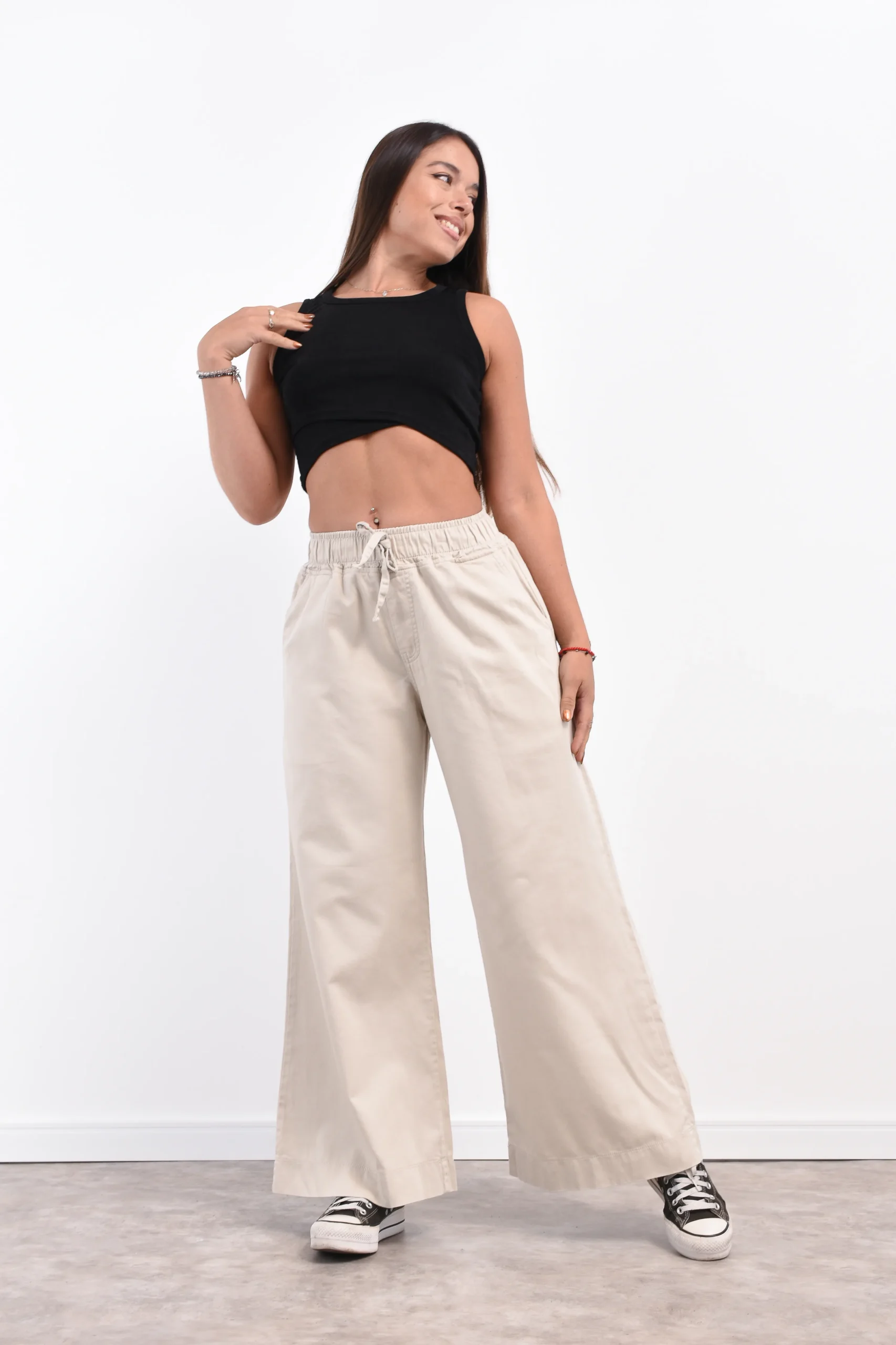 Jean Maxi Wide Leg Serena Crema Estilo Sastrero Denim Ultra Liviano Prenda Rumaju