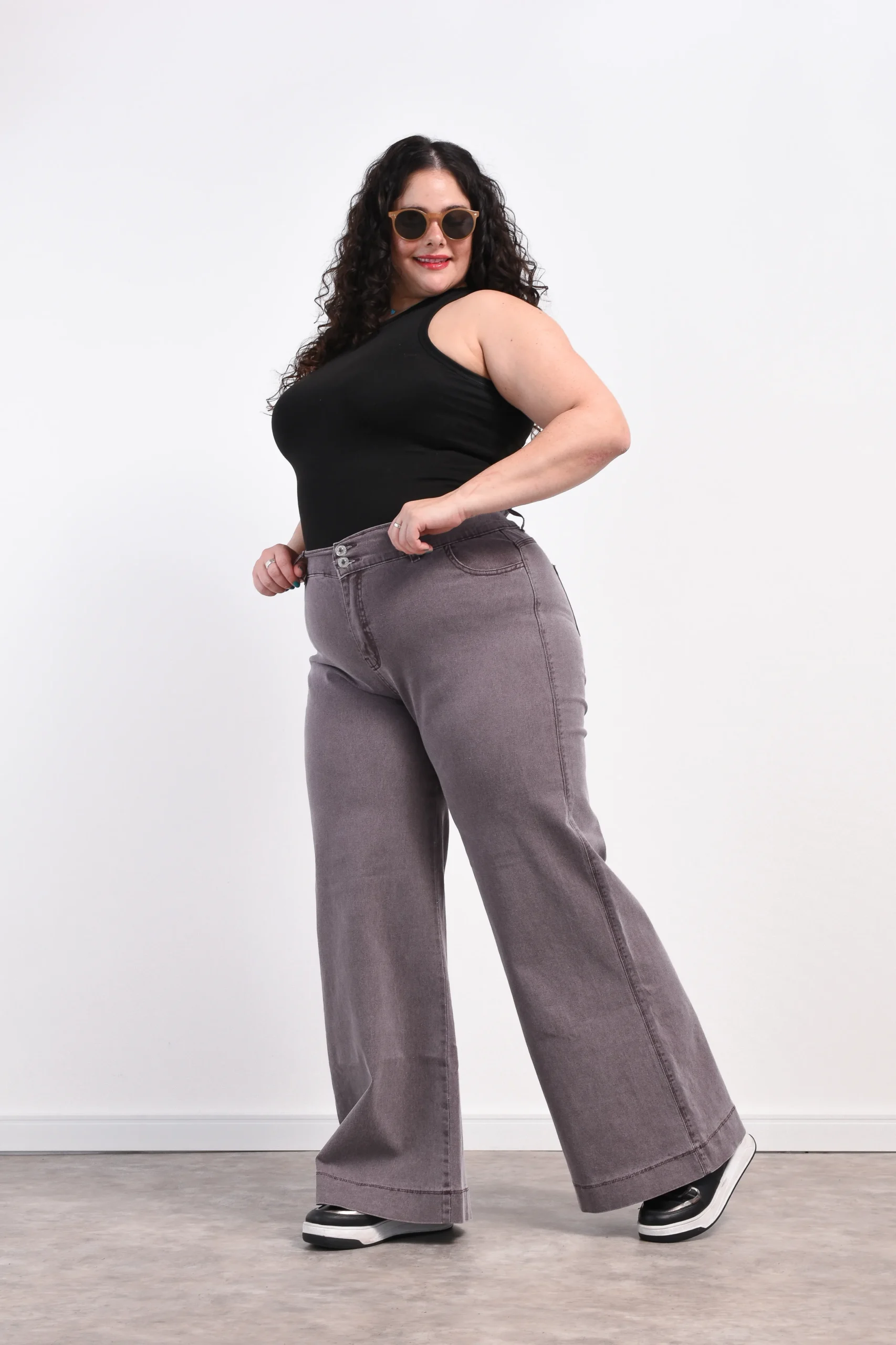 Jean Wide Leg Italia Bordó Vintage talle grande frente completo