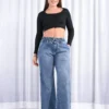 Jean Antonela wide leg elastizado tiro alto, vista frontal de catálogo