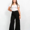 Jean maxi wide leg negro tiro alto elastizado de mujer estilo urbano