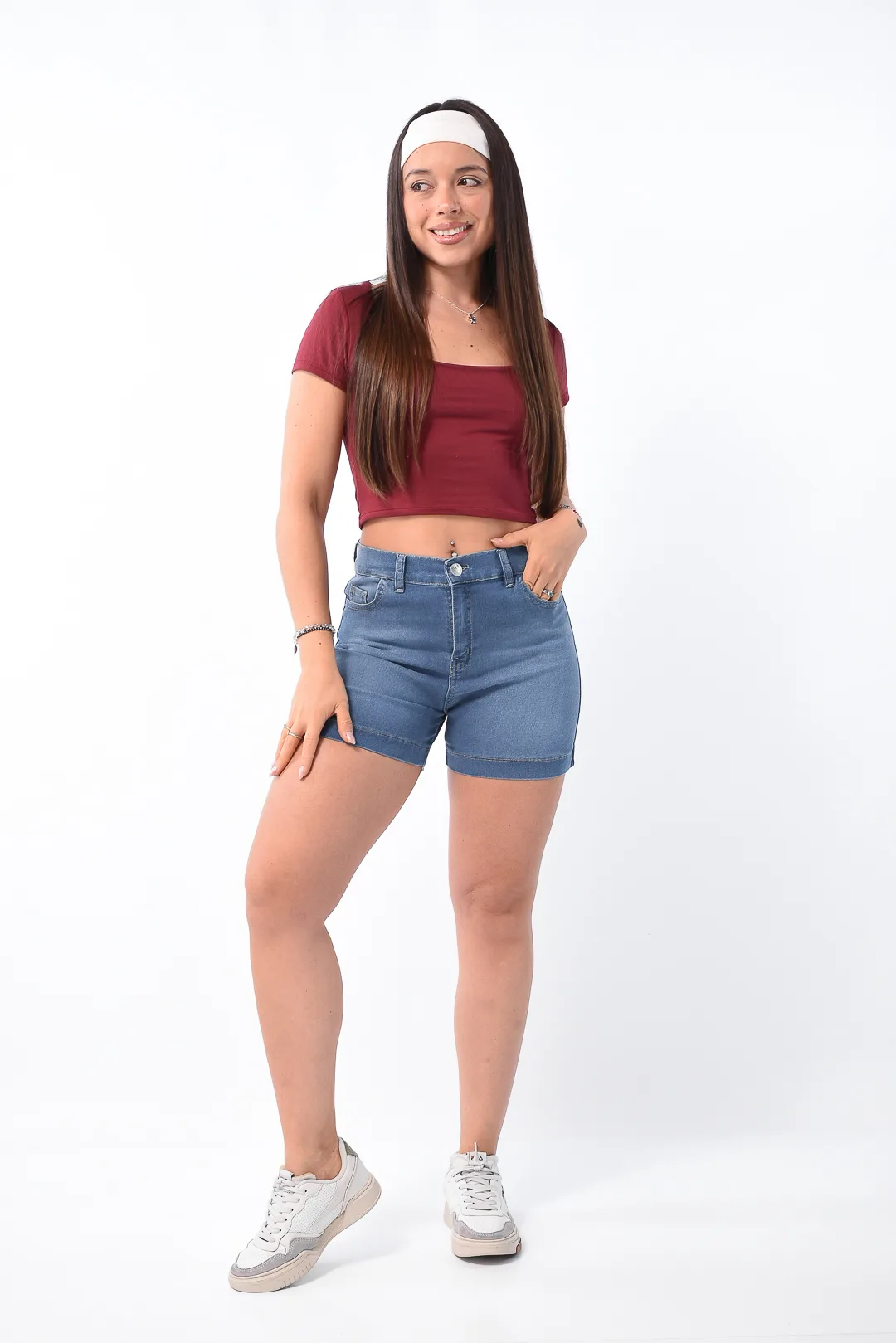 Short de jean azul para mujer elastizado tiro alto calce perfecto