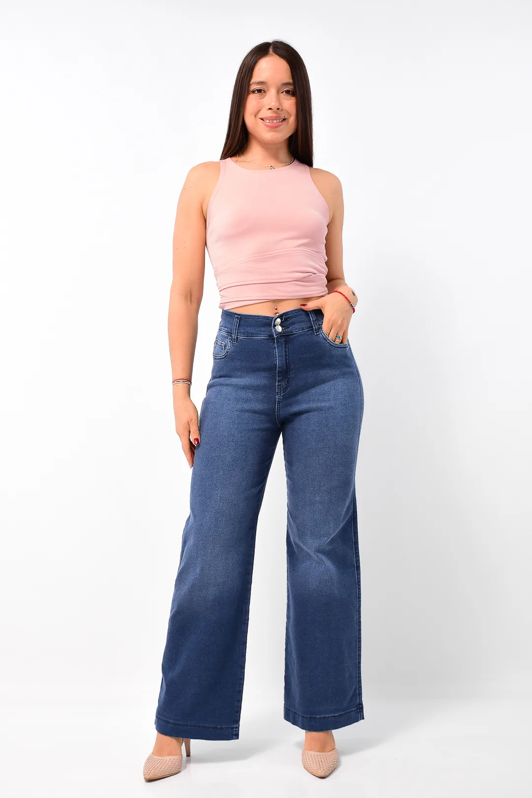 foto de cuerpo entero jean wide leg elastizado azul ursula
