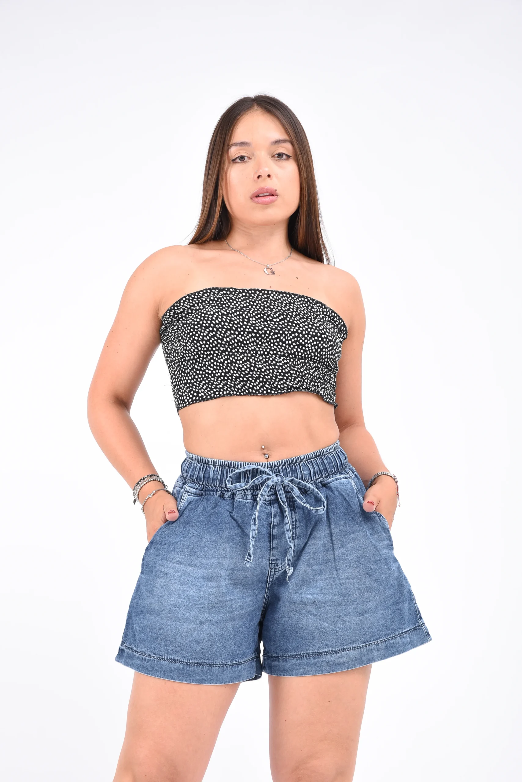 Short denim rígido liviano modelo Beatrix azul para mujer talles 36 al 56